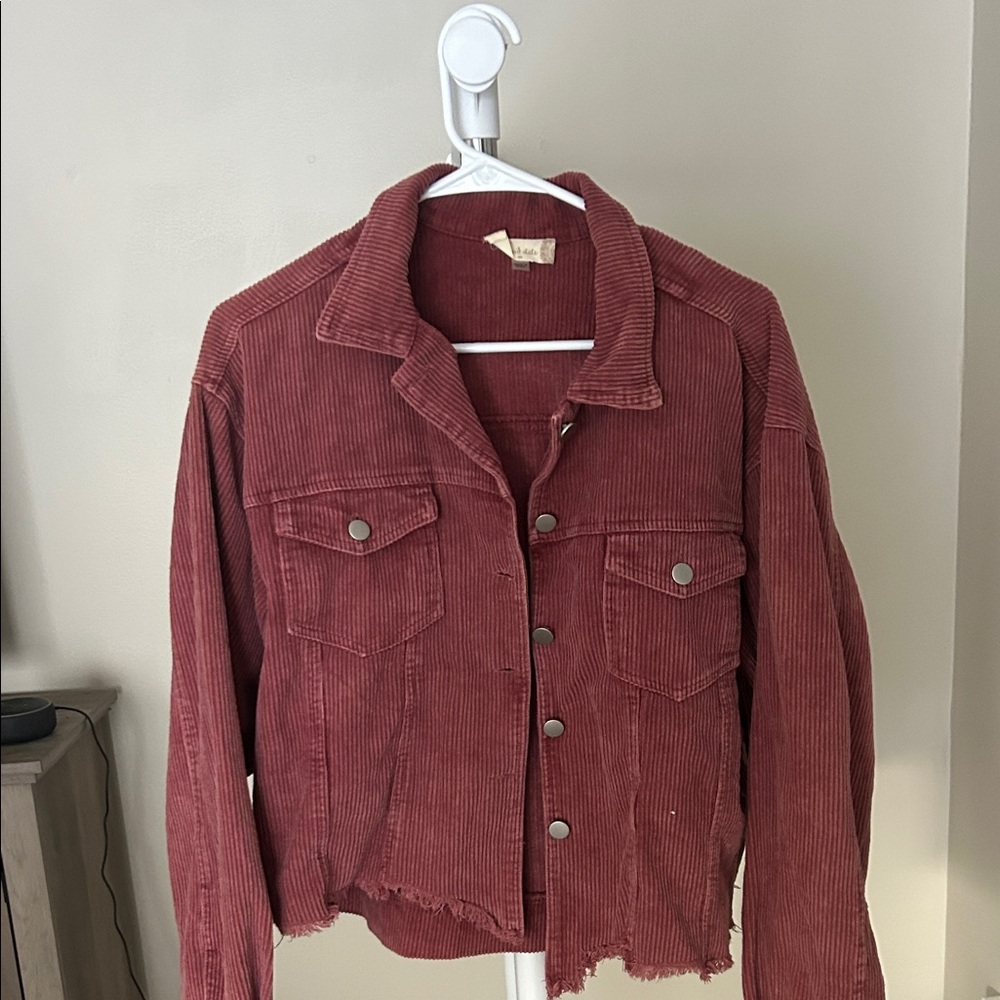 Altar'd State Red Corduroy Jean Jacket